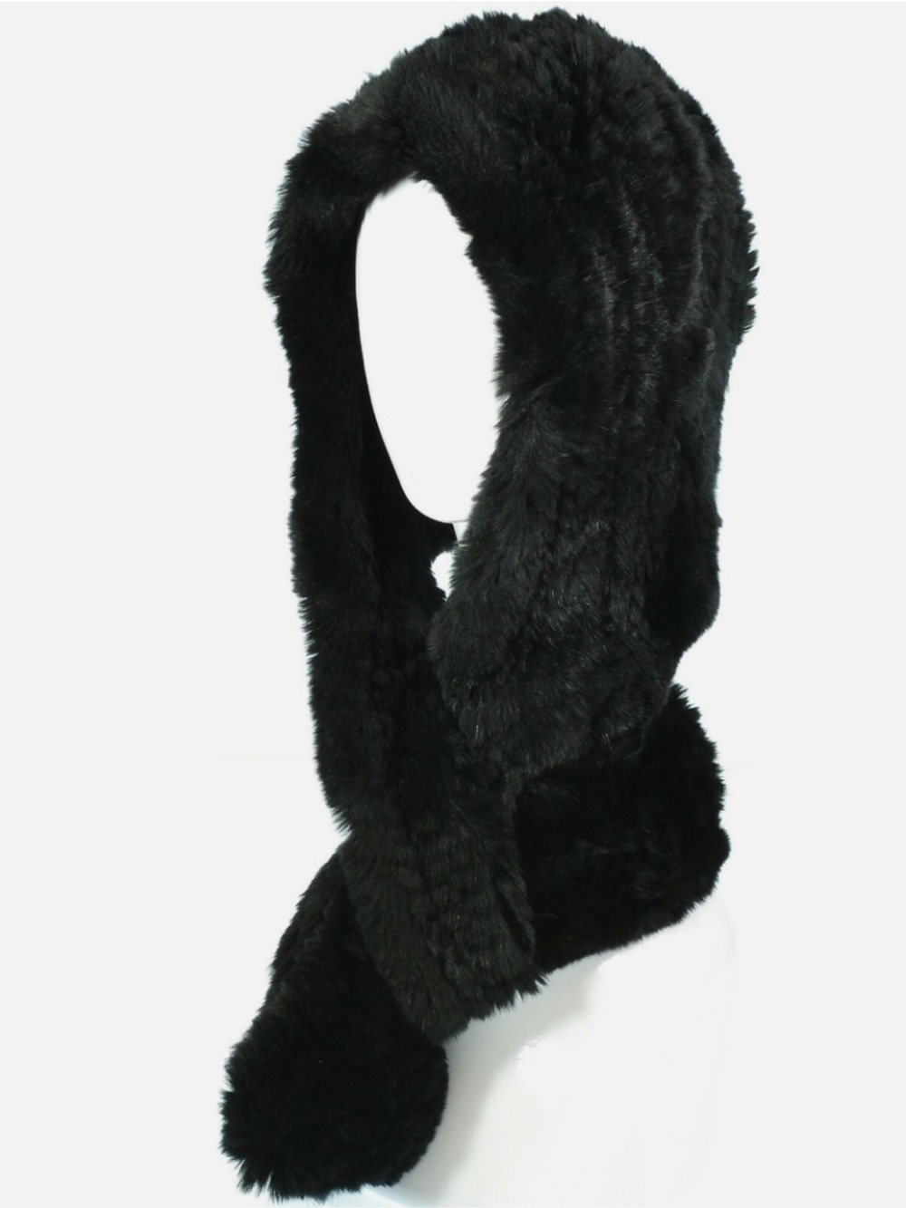 Rex Rabbit Fur Scarf With Hood - Picture 1 of 8
